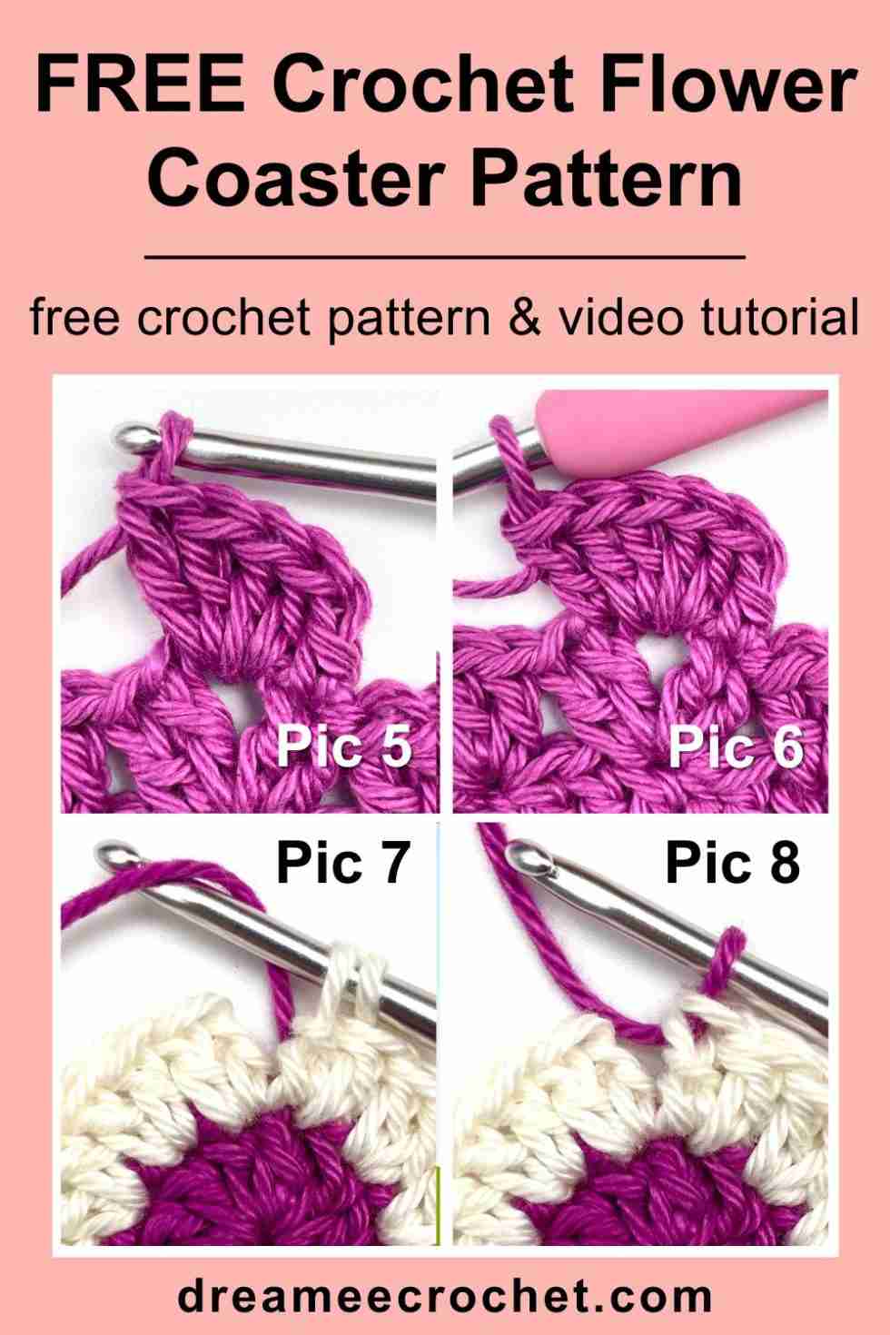 Free Crochet Flower Coaster Pattern & Video Tutorial - Dreamee Crochet