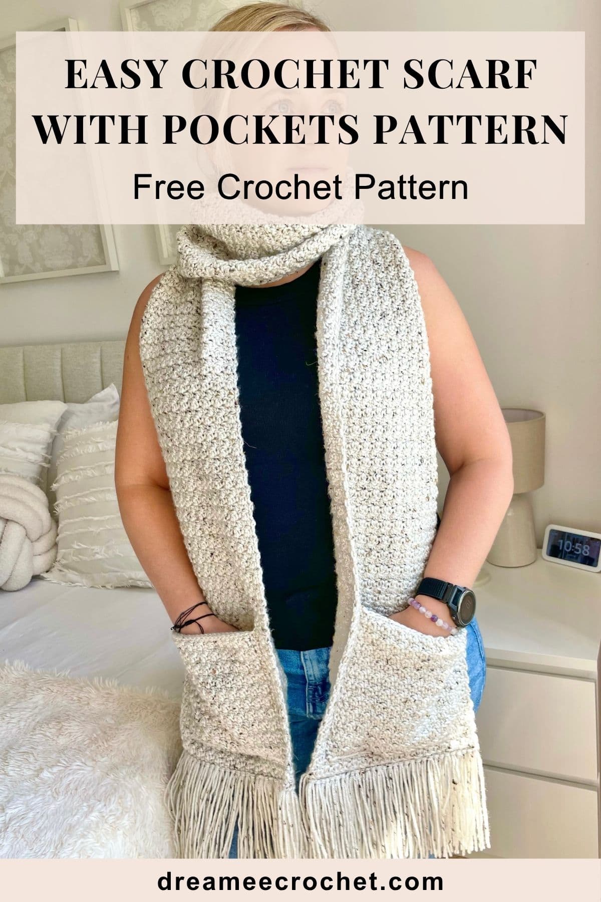 EASY crochet scarf with pockets pattern, free crochet pattern