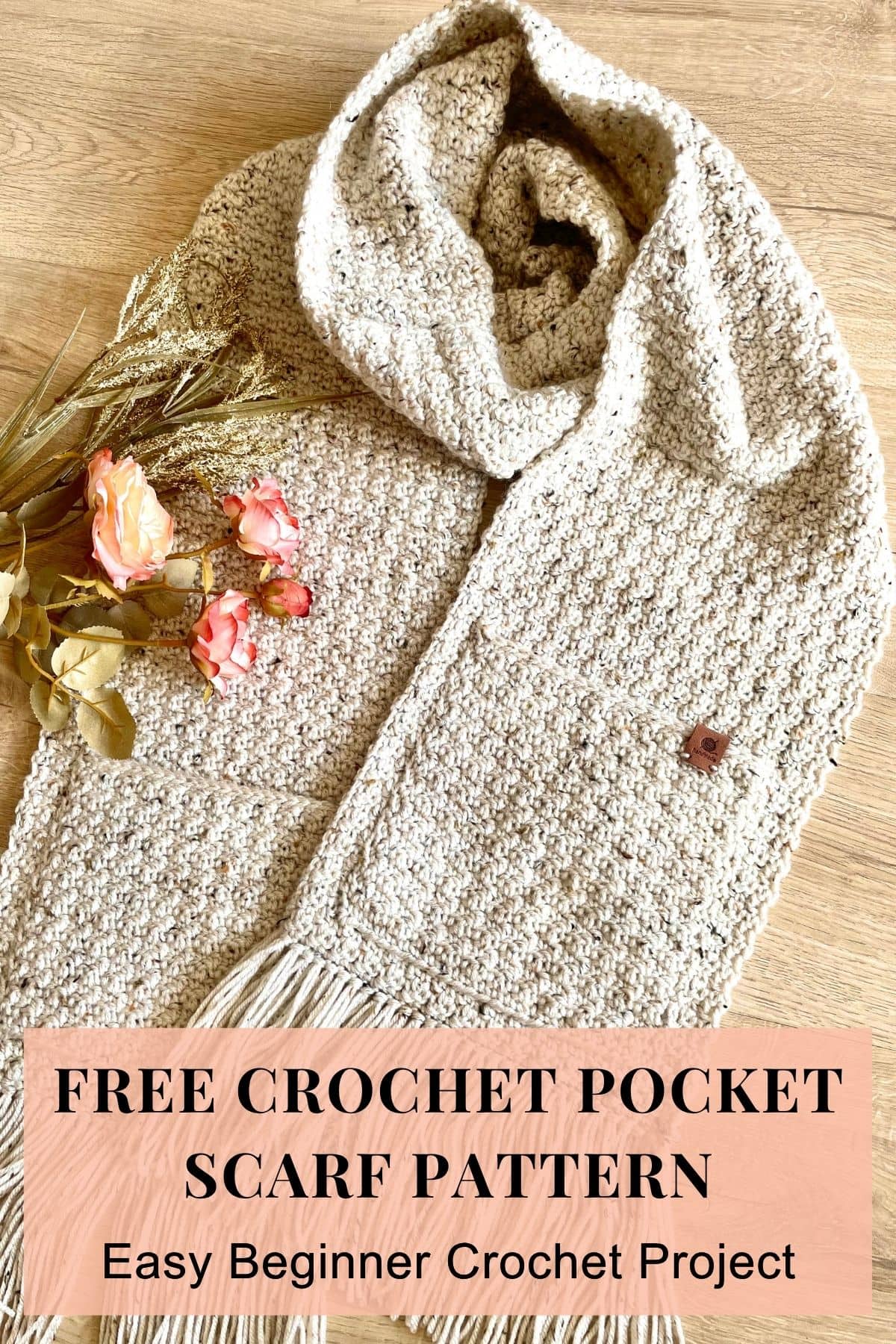 FREE crochet pocket scarf pattern, easy beginner crochet project
