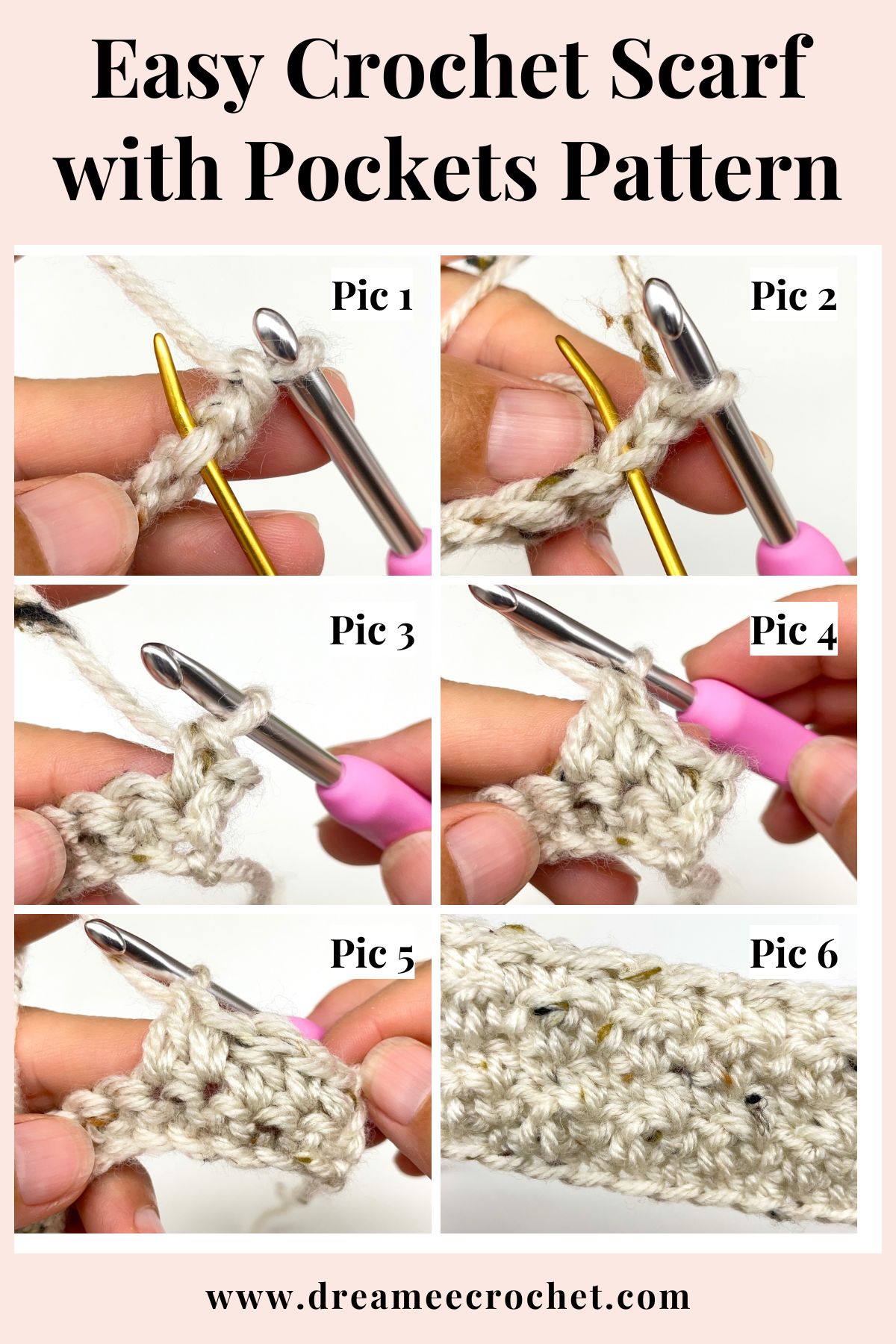 EASY crochet scarf with pockets pattern, free crochet pattern